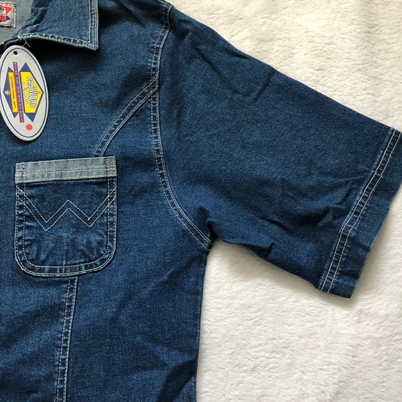 Indigo blue denim stonewashed Password shirt- jacket full lenght zipper stretch - Picture 7 of 11